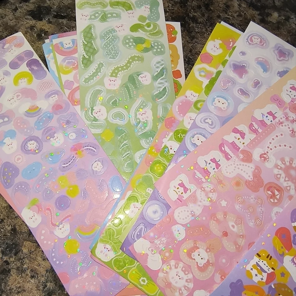 TWO SHEETS randomized cute stickers pink purple kids activity kawaii mini stick